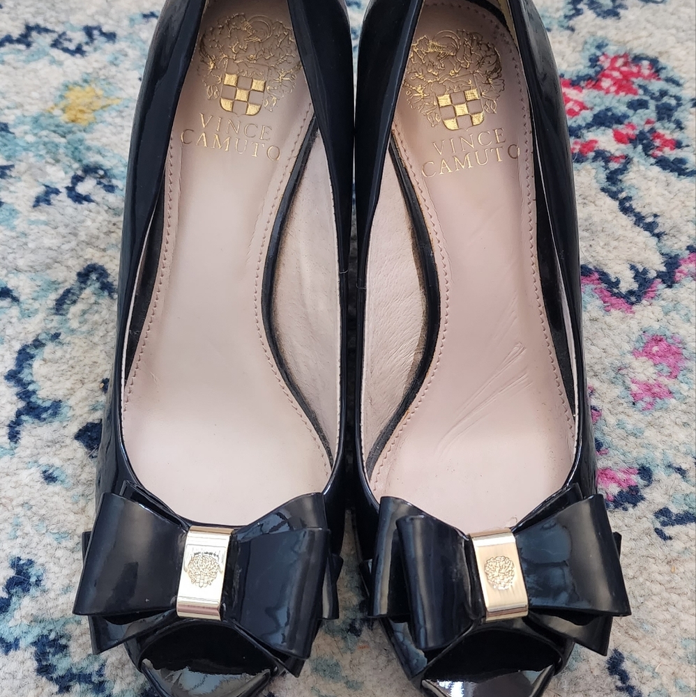 Vince Camuto Patent Leather Wedges with Bow